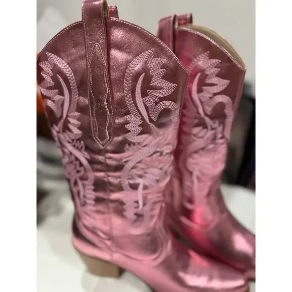 Cowboy Boots for Women Cowgirl Boots Metallic Wide Calf Western Boot Pointed - Picture 6 of 7
